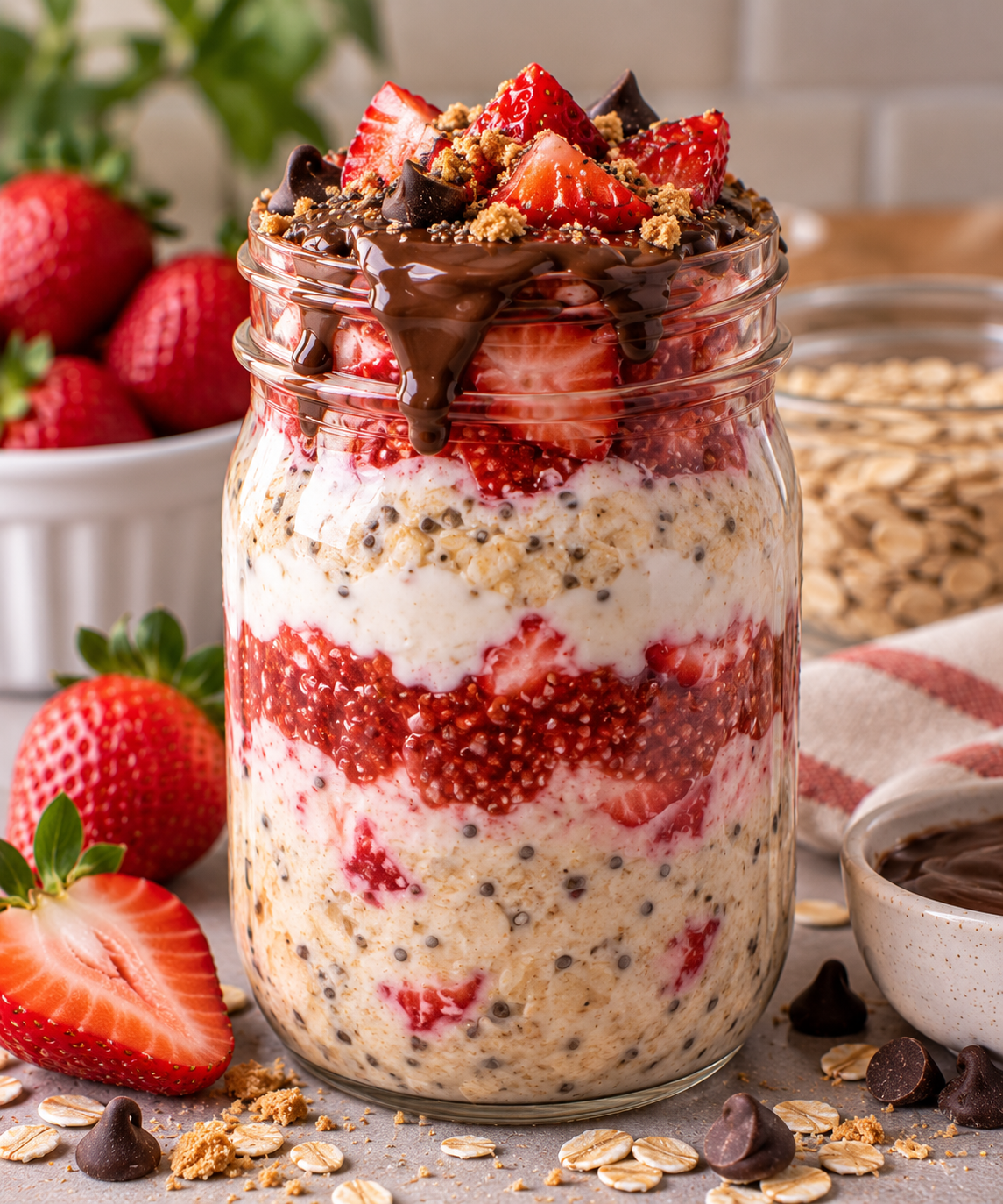 Strawberry Cheesecake Protein Overnight Oats