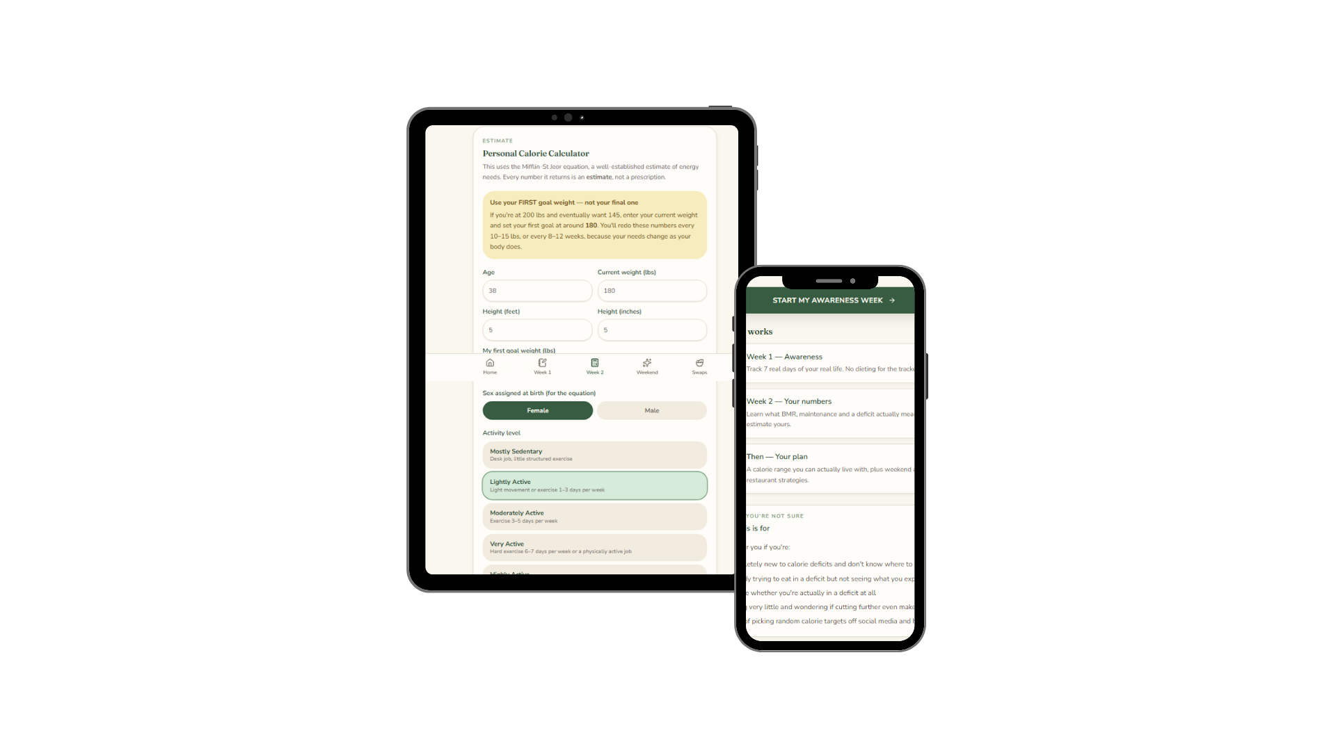 Your Personal Calorie Deficit Plan shown on a tablet and phone